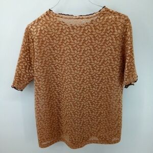 Zara Trafaluc Lace Peach Light Copper Floral Sheer Top Spring 2018 L